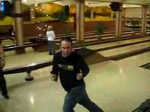 Crazy Bowling guy doing a victory dance