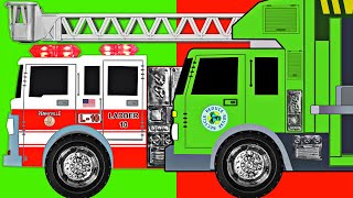 Fire Trucks &amp; Garbage Trucks Teaching AB Pattern - Organic Learning Educational Video for Kids