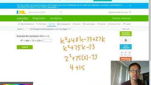 IXL Algebra 1: B3: Evaluate Variable Expressions Involving Integers