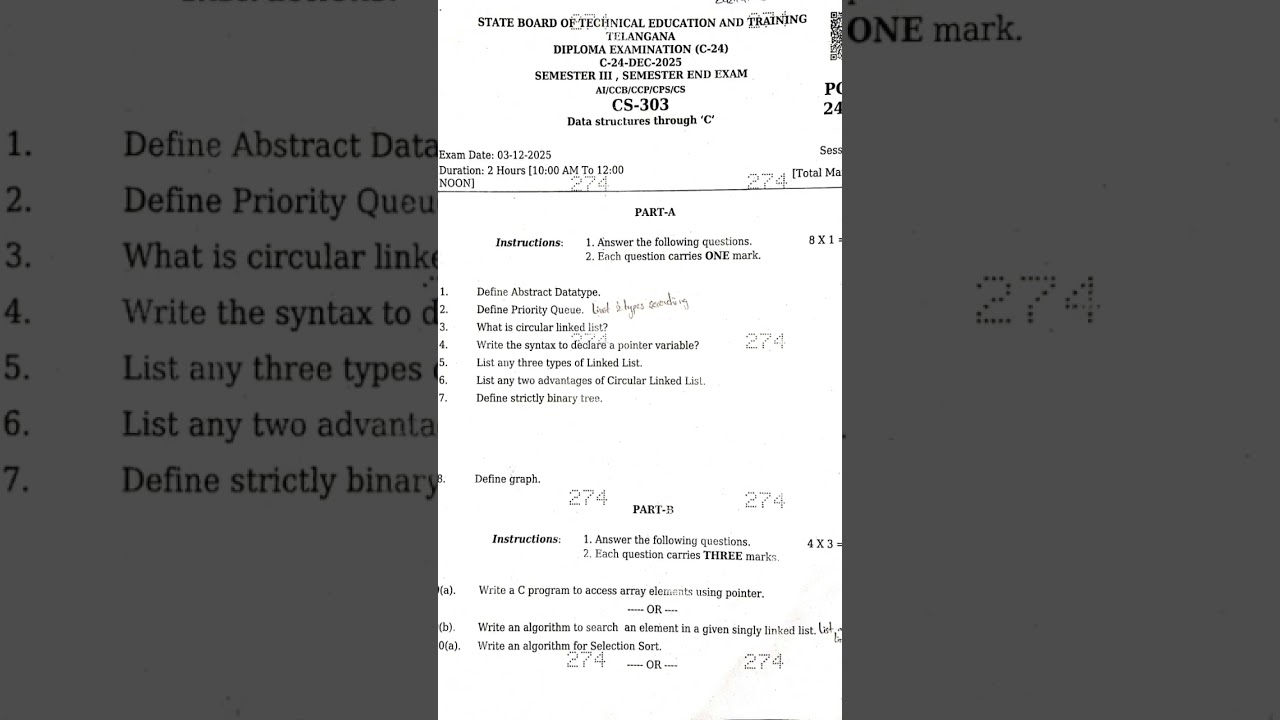 C24 QUESTION PAPER DATA STRUCTURES THROUGH C 3 SEM