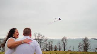 Gender reveal from a helicopter