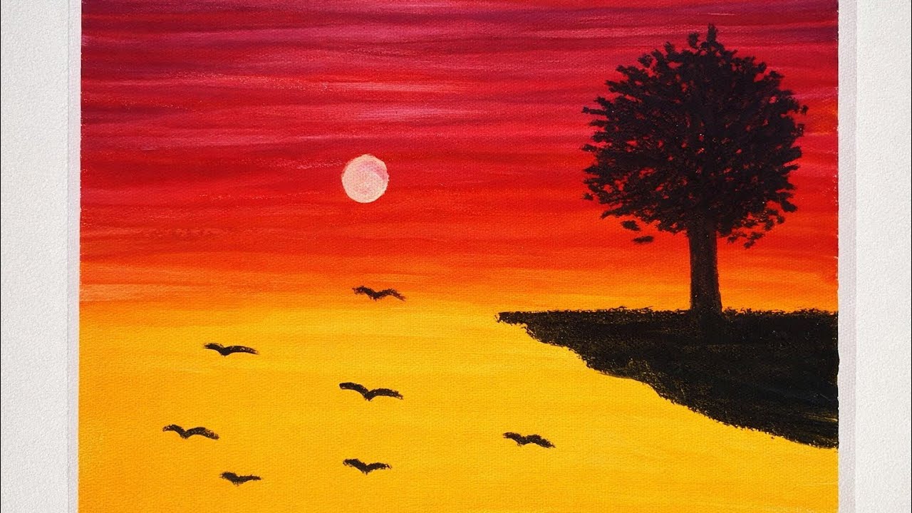 How to Draw a Sunset Scenery with Oil Pastels | Simple Landscape Tutorial