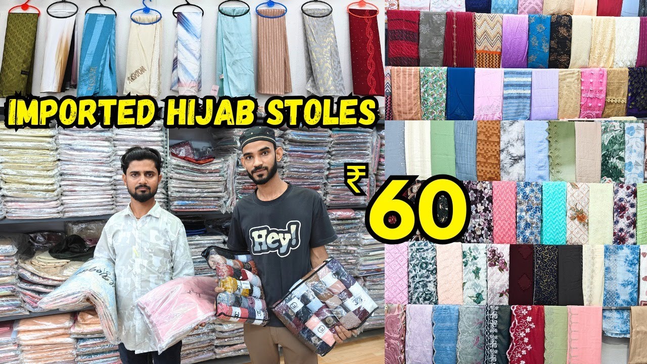 🧕Hyderabad Wholesale Stole Market ₹ 60 Imported Arabian Style Hijab Stoles & Dupatta Collection