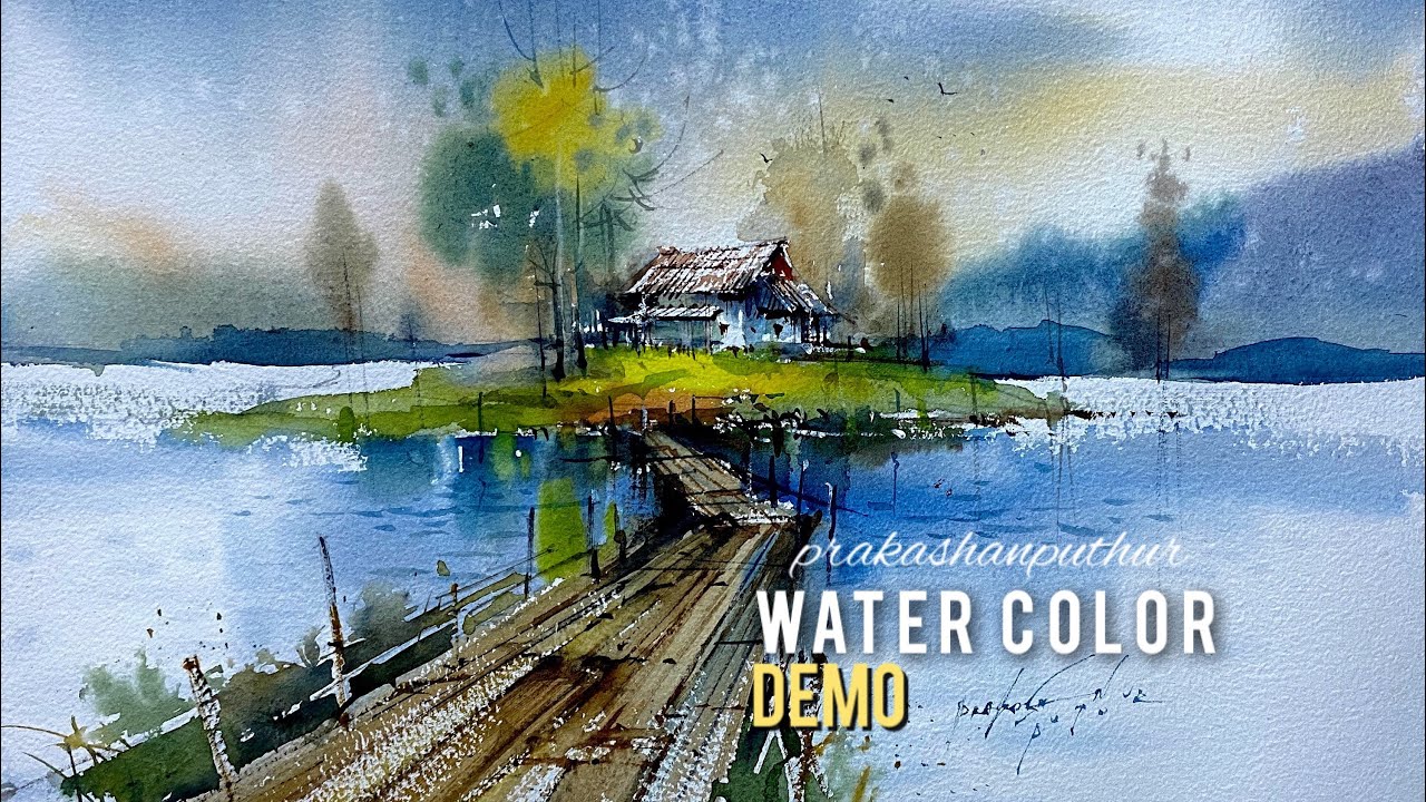 Landscape painting demo by prakashanputhur | water color landscape ...