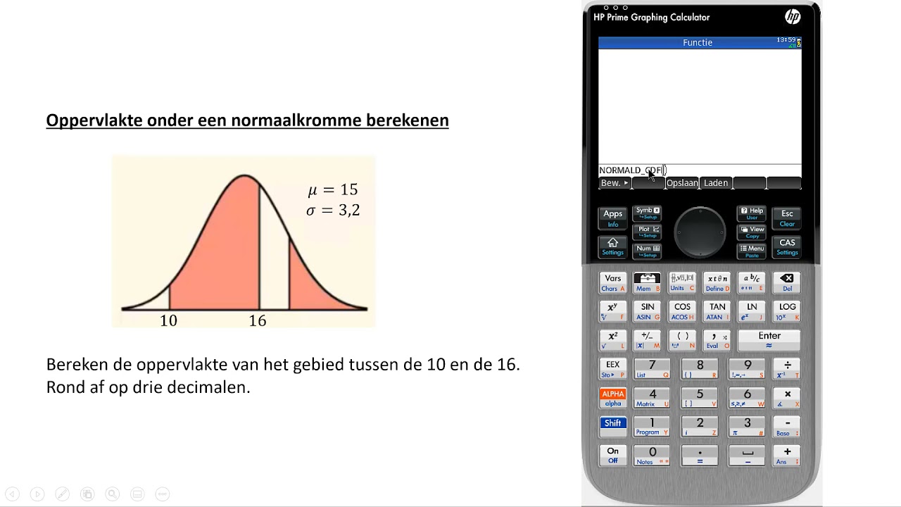 Oppervlakte onder een normaalkromme berekenen (HP Prime) -