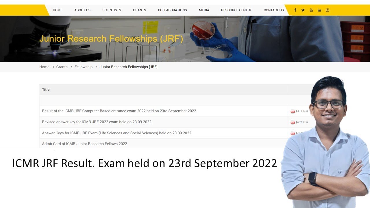ICMR JRF Result Declared. Exam  held on 23rd September 2022
