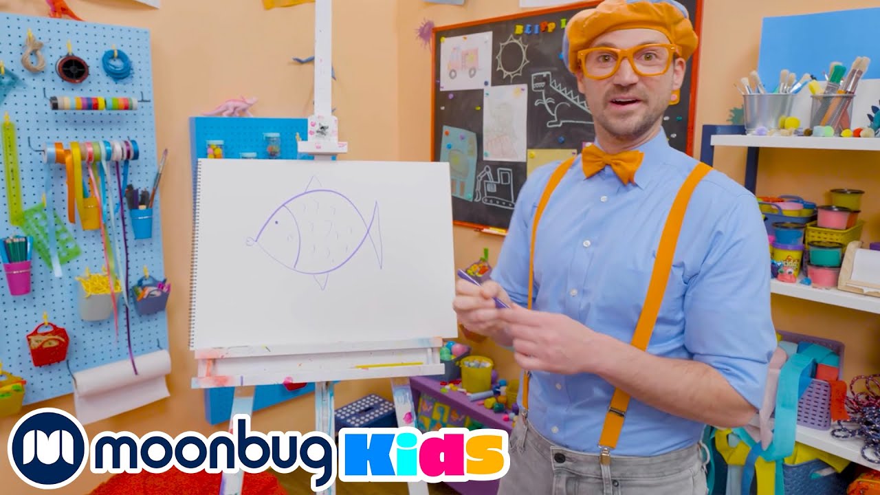 How To Draw A Fish | BLIPPI | Moonbug Kids - Art for Kids 🖌️