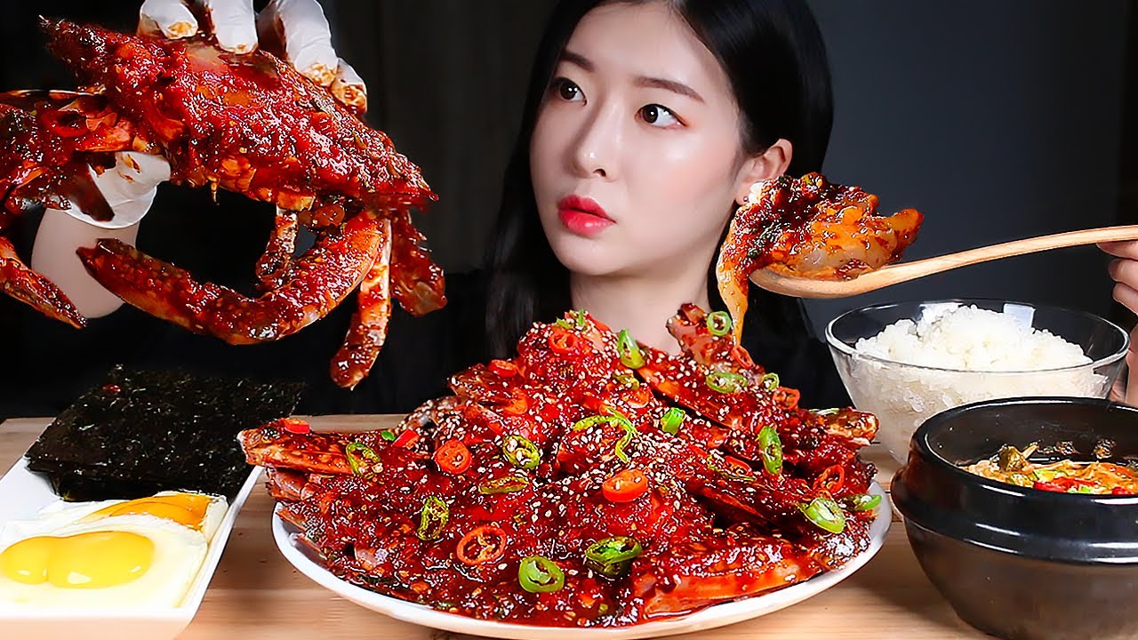 ASMR Пряный маринованный краб 🔥Краб пибимпаб Морепродукты MUKBANG EATING SHOW