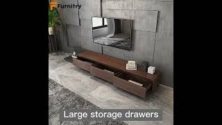 Extendable Walnut Wooden Tv Stand With 3 Drawers