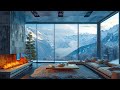 Soothing jazz music in a cozy apartment space  snowy scene and fireplace sound for relaxation