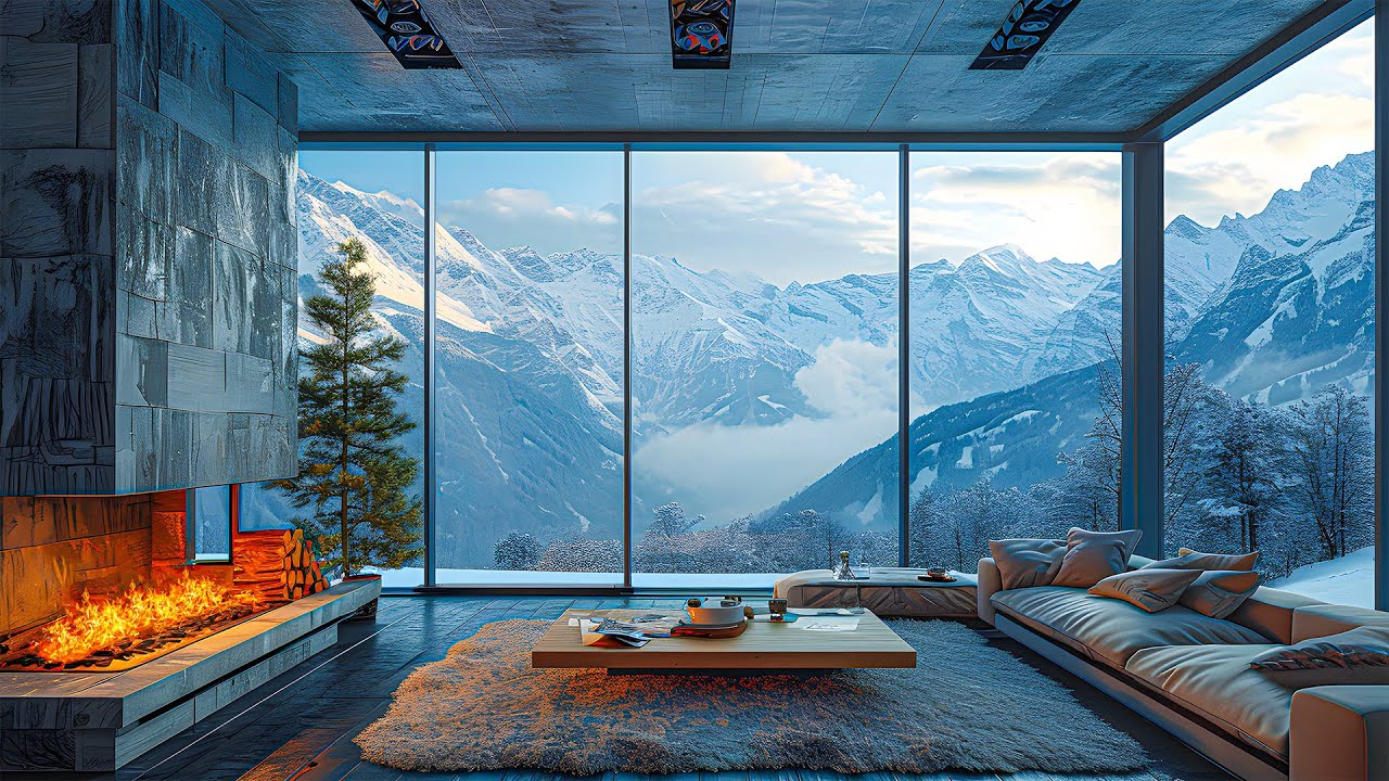 Soothing Jazz Music In A Cozy Apartment Space - Snowy Scene And Fireplace Sound For Relaxation