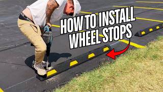 How To Install Rubber Wheel Stops On a Parking Lot Striping Job | Wheel Stops | Striping Business