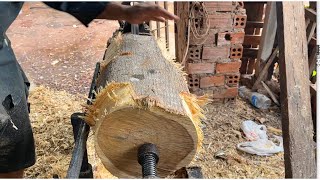 A Big Wooden Making From Lathe For Sculpture