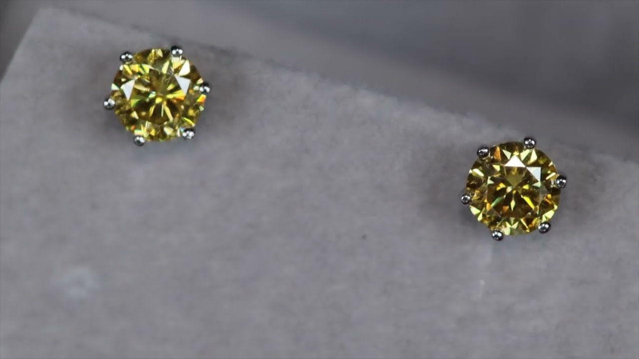 Yellow Moissanite Diamond Ear Studs | yellow lab diamond ear studs, moissanite diamond ear studs