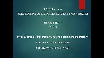 VTU MICROWAVE AND ANTENNAS 17EC71 M4 L1 POINT SOURCES  Power pattern,Field pattern,Phase pattern