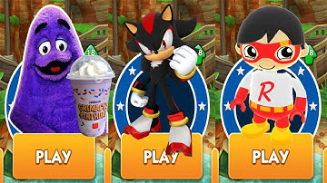 Sonic Dash vs Tag with Ryan- Red Titan Ryan vs Grimace Shake - Movie Sonic vs All Bosses Zazz Eggman