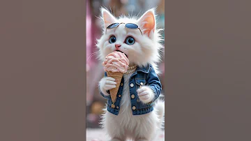 قطة كيوت بالذكاء الاصطناعي تستمتع بتناول المثلجات قطط Cat Funny Cute Funnycats Kids Kitten 