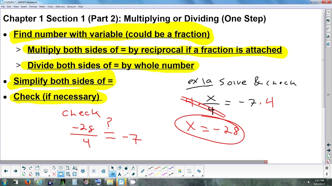 1 1 2 Solving One Step Equations Multiplication Division 9 12 17 YouTube