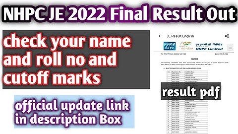 NHPC JE Final Result Out  NHPC JE Official Result Out  NHPC Junior Engineer Recruitment-2022