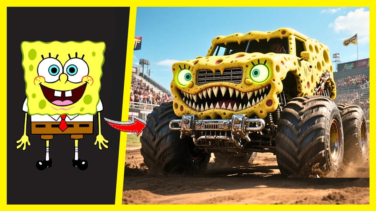 SpongeBob SquarePants as MONSTER TRUCK CAR All Characters 2025 🌟
