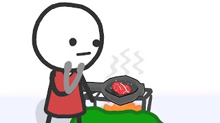 a stick cooks a steak (Animation)