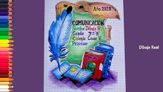 Como dibujar caratula o portada para cuaderno de comunicación fáciles y bonitos