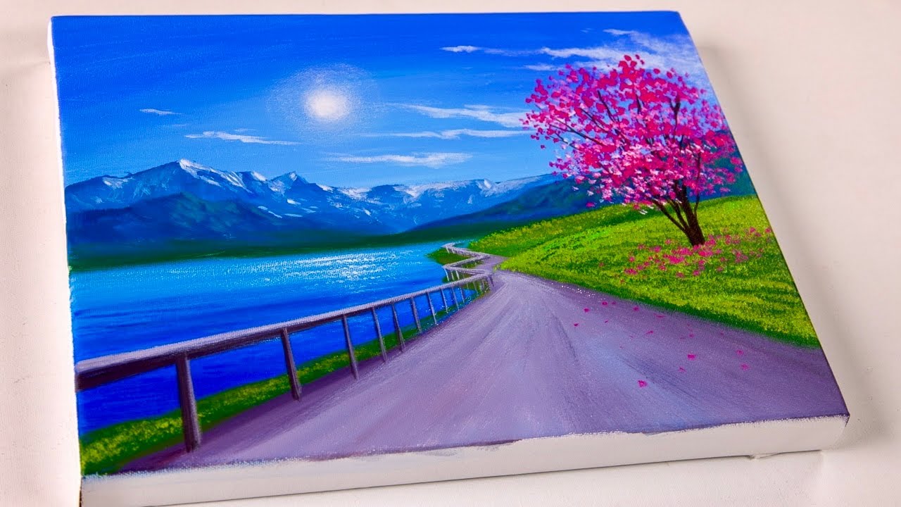 Landscape painting | Mountain lake acrylic painting | Easy for ...