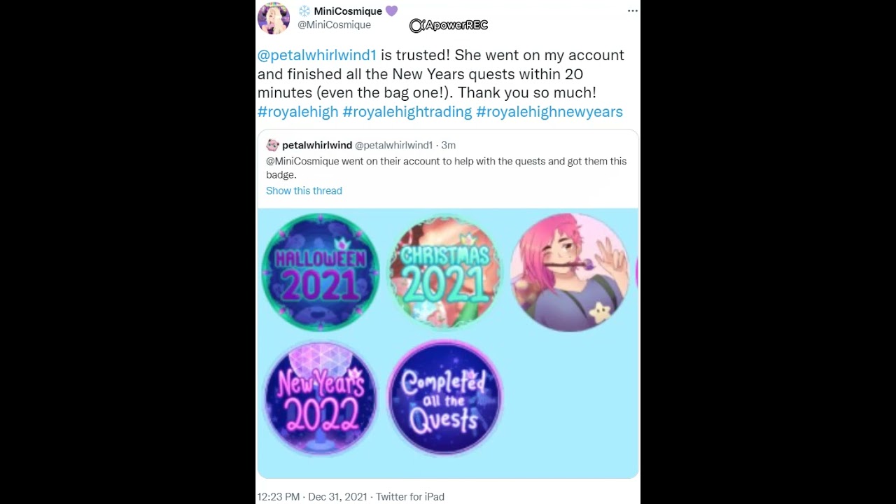 Proof 1 On Helping People Get The New Years Quests 2021 Royale High Badge! YouTube