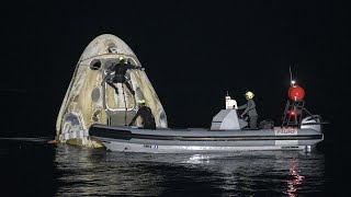 video: SpaceX: Four astronauts safely return to Earth in Nasa's first nighttime ocean landing in more than 50 years