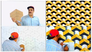 فكره رائعه لعمل احدث ديكور ثري دي باستخدام قطعة كرتون||ديكور جدران|| ديكورات حوائط||ديكورات نقاشه.