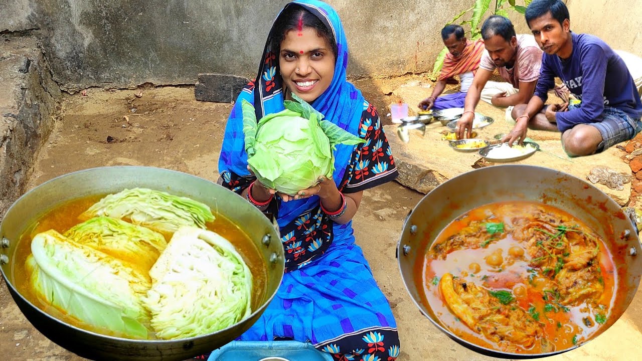 Rice And Cabbage curry Eating Odisha Village Food Cabbage Recipe
