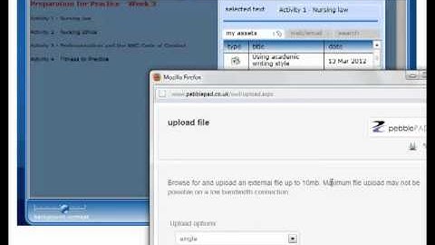 Uploading files and creating links to them from a PebblePad webfolio