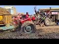 Tractor accident on the road under construction | MF 260 turbo tractor with fully mud loaded trolley