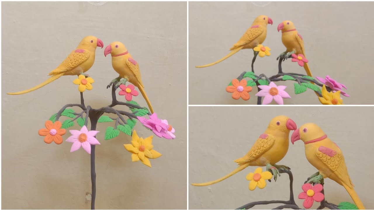 Vibrant | Yellow Parrots & Colorful Flowers in Clay | DIY Home Decoration | Magic!