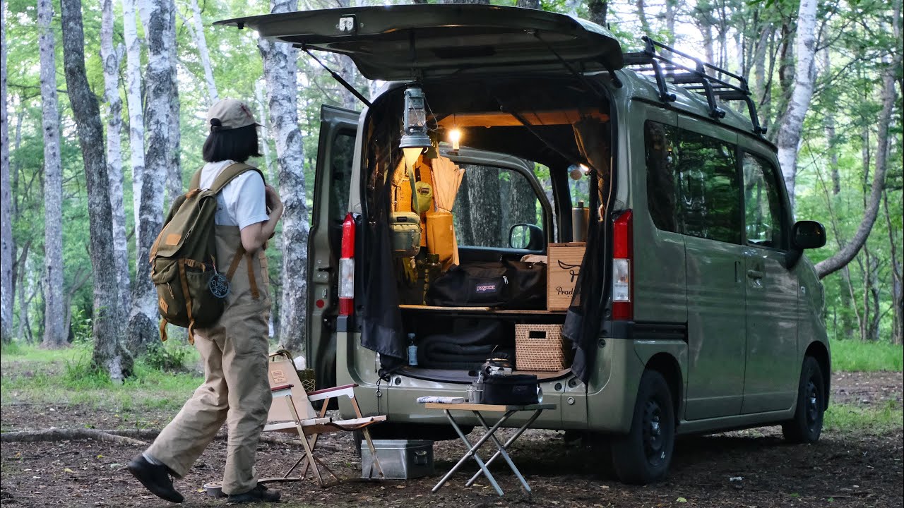 【車中泊のひとり旅】標高1300m。私のN-VANだけでソロキャンプ|Car camping