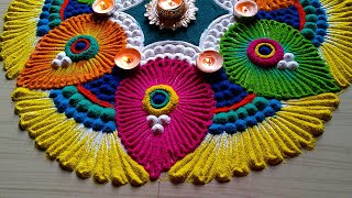 Diwali rangoli / peacock feather rangoli easy #1036