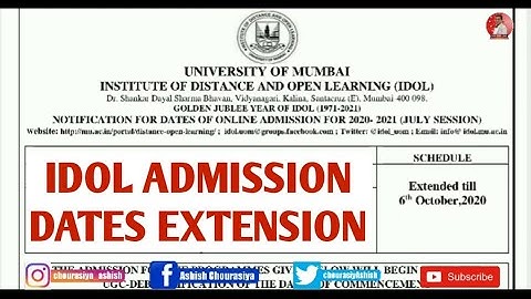 IDOL ADMISSION Extension | BA/BCOM/BSC | MCOM/MA/MSC/PGDFM/PGDORM | Mumbai University | Ashish Sir