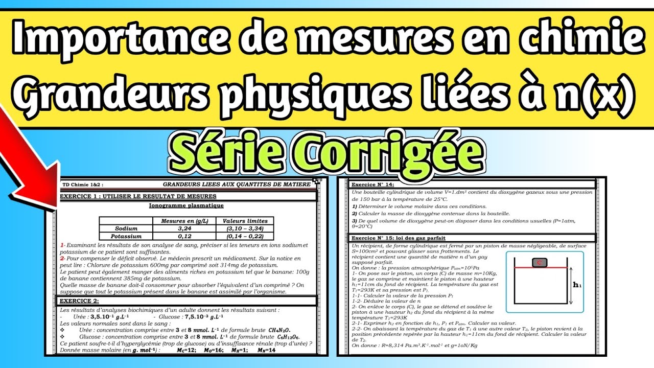Série d'exercices : Chimie - Grandeurs physiques liées à la quantité de matière !! #1bac