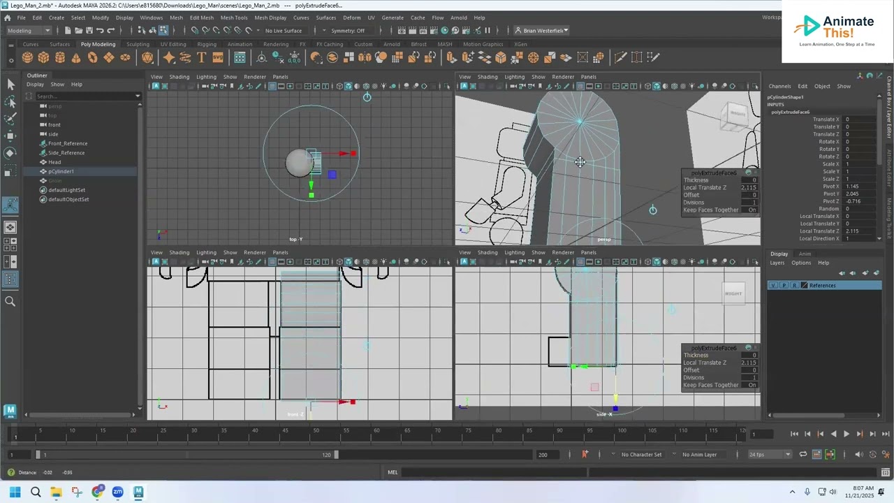Modeling a Lego Man in Autodesk Maya Episode 3 - Modeling the Leg