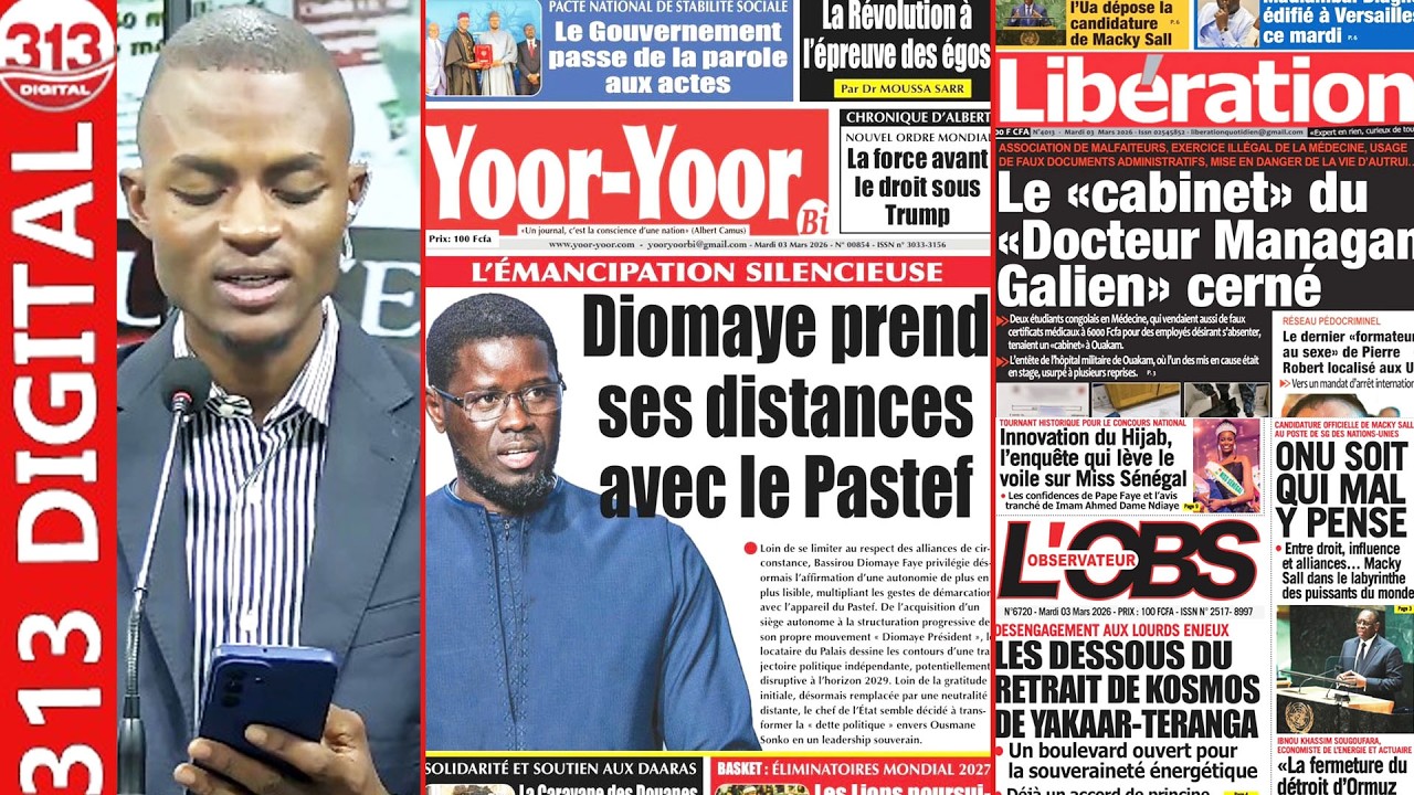 Revue de presse du Mardi 03 Mars 2026 avec le journaliste Ameth Ba