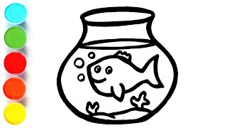 aquarium with fish drawing painting coloring for kids toddlers how to draw paint basics