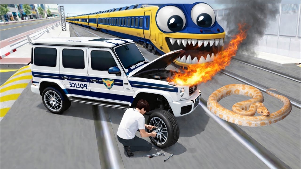 3D Driving Class Police SUV Fire Emergency 🚔🔥 Crazy Train Attack & Snake Challenge  STRiET DRiVE 3Dx