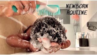 NEWBORN WASH DAY | BLACK BABY HAIR CARE / NEWBORN NIGHT TIME ROUTINE.