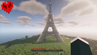 aku membuat menara Eiffel di minecraft hardcore