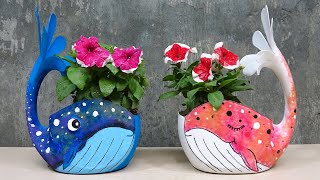 Garden Decor, Recycling Plastic Bottles into Whale Pots Galaxy For Small Garden