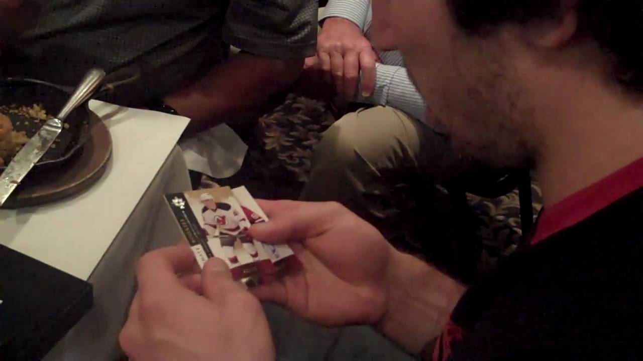 Alexander Ovechkin opens a pack of Upper Deck's 2009-10 NHL Ultimate Collection