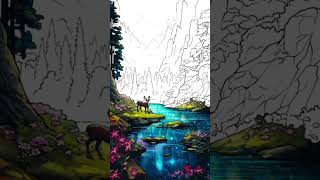 beautiful view of the river on the mountain slopes #viral #storian #art #drawing #trending #digital