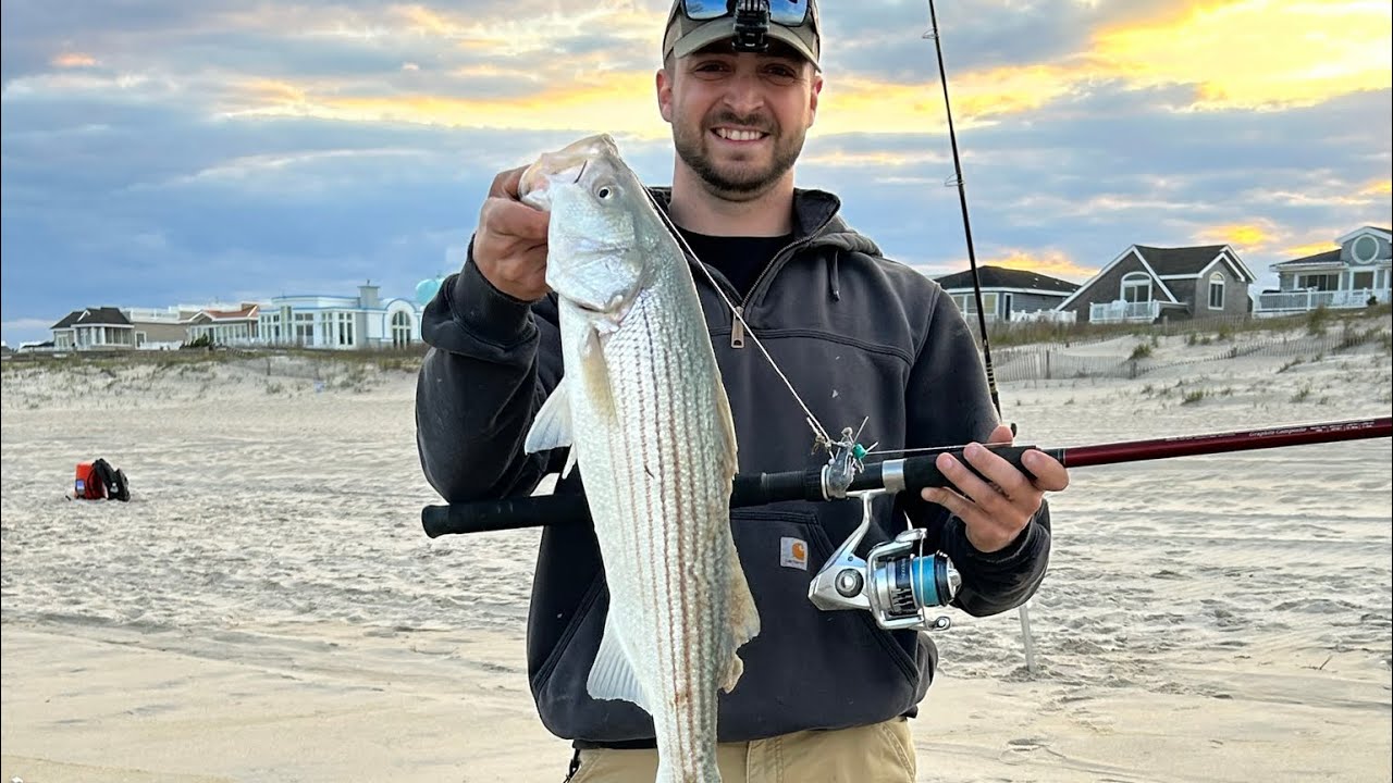 Epic Surf Fishing at Long beach Island: Catching My First Shore Striped  Bass! 