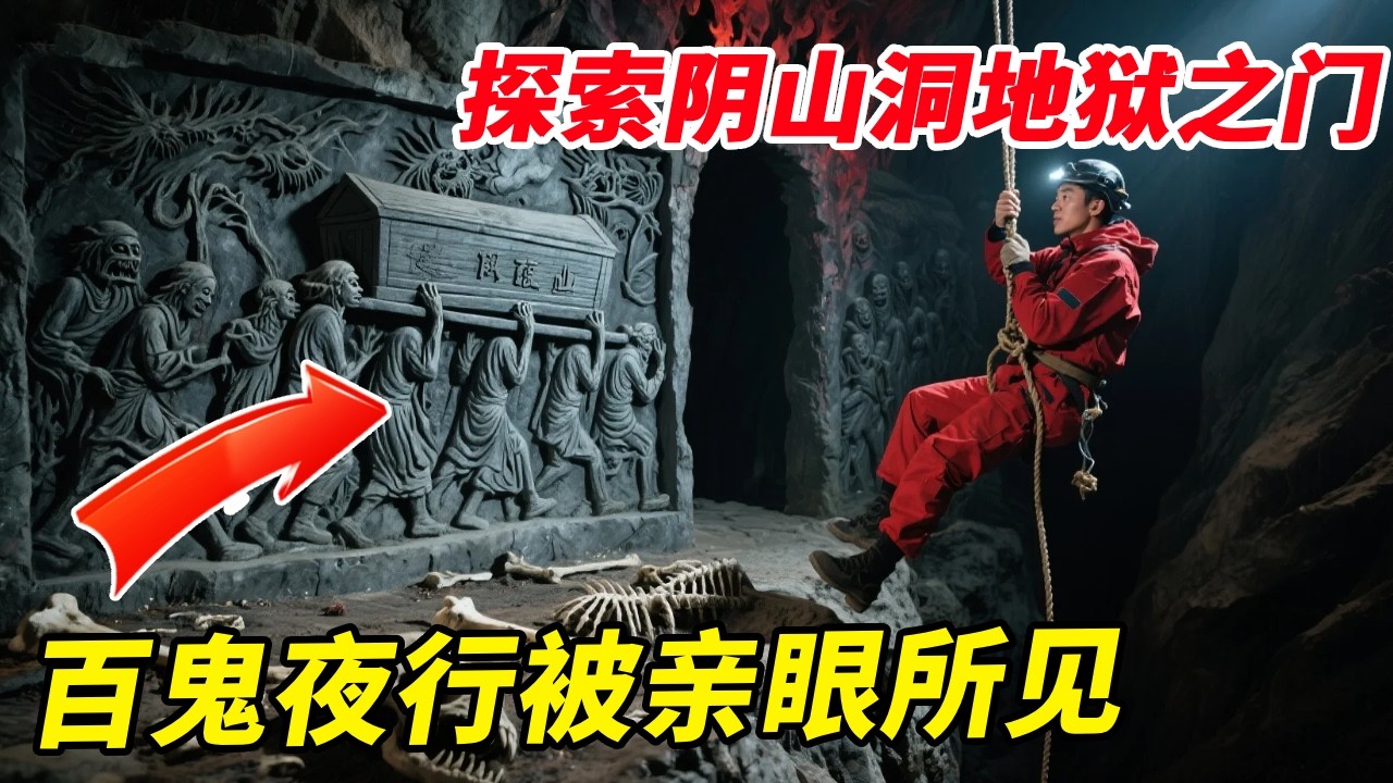 这是探索阴山洞地狱之门，阴人抬棺百鬼夜行被我们亲眼所见，拳头大的牙齿，未知生物的骨头令人毛骨悚然！【户外小北哥】