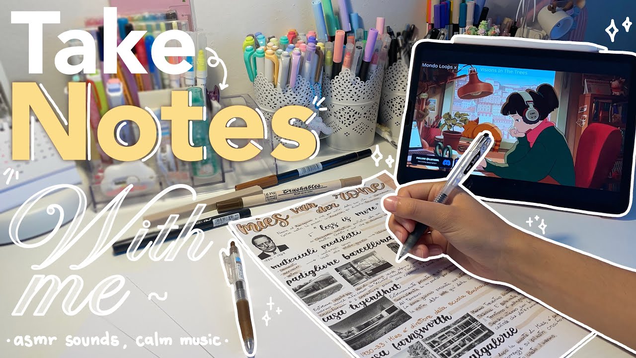 Take notes with me 📄 | real asmr sounds + chill peaceful music 🎐🌷